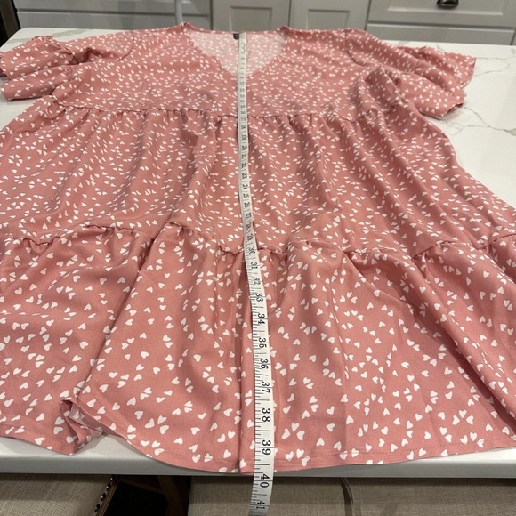SHEIN Curve 4XL Pink Hearts V-Neck Tiered Ruffle Babydoll Swing Dress - Picture 9 of 10